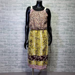 Anthro Burning Torches Size 6 Silk‎ Floral Knee Length Blouson Summer Dress
